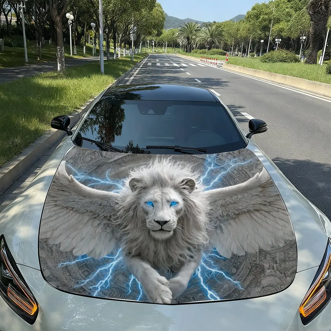 

Lightning Blue Eyes Wings Flying Lion Car Hood Sticker, Colored Vinyl Sticker, Truck Pattern, Engine Hood Decoration Accessories