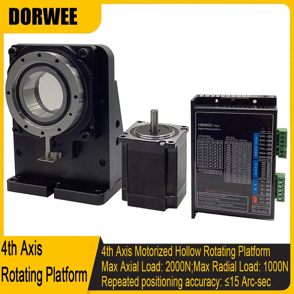 Fourth Axis 360 Degree Electric Rotary Table Servo Stepper Precision Angular Displacement 4th Axis R Axis Motorized Turntable