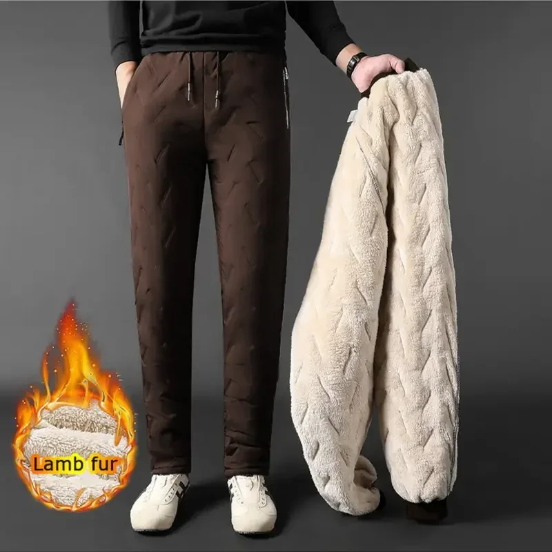 

Winter Sweatwear Men Plush Thick Fleece Sweatpant Lambswool Thermal Trousers Casual Pants Waterproof Windproof Warm Cotton Pants