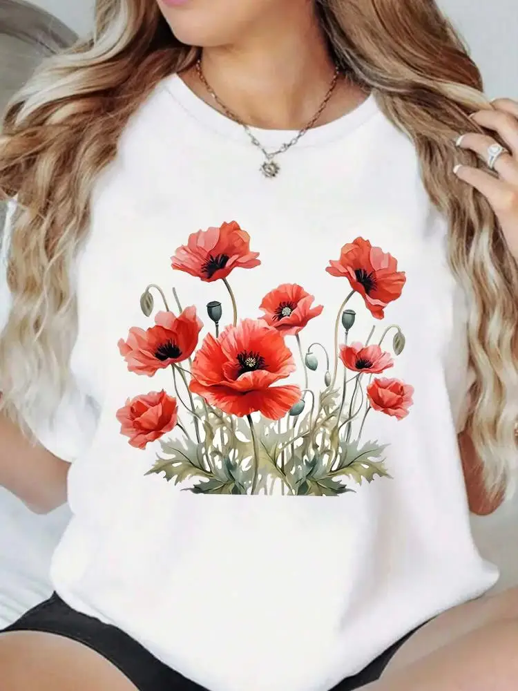 trend floral cute 90s Casual T Print Clothes Tees Clothing Fashion Popular O-neck Women Graphic Short Sleeve T-shirts