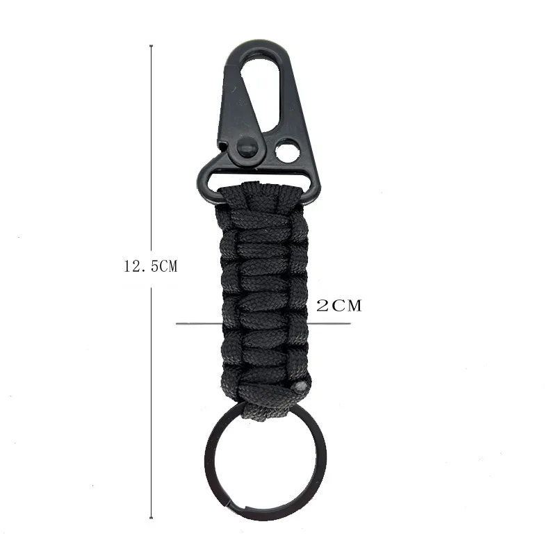 Tali kabel Paracord, simpul darurat, Gantungan Kunci luar ruangan, pembuka botol, Carabiner Kemah, alat EDC, cincin rantai kunci perlengkapan bertahan