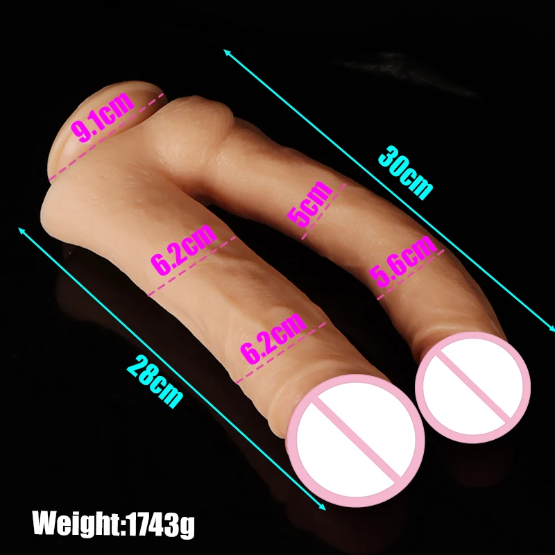 PVC Double Headed Dildo Super Realistic Fake Penis Double Penetration Vaginal Plug Anal Dilator G-point Stimulation Massager 18