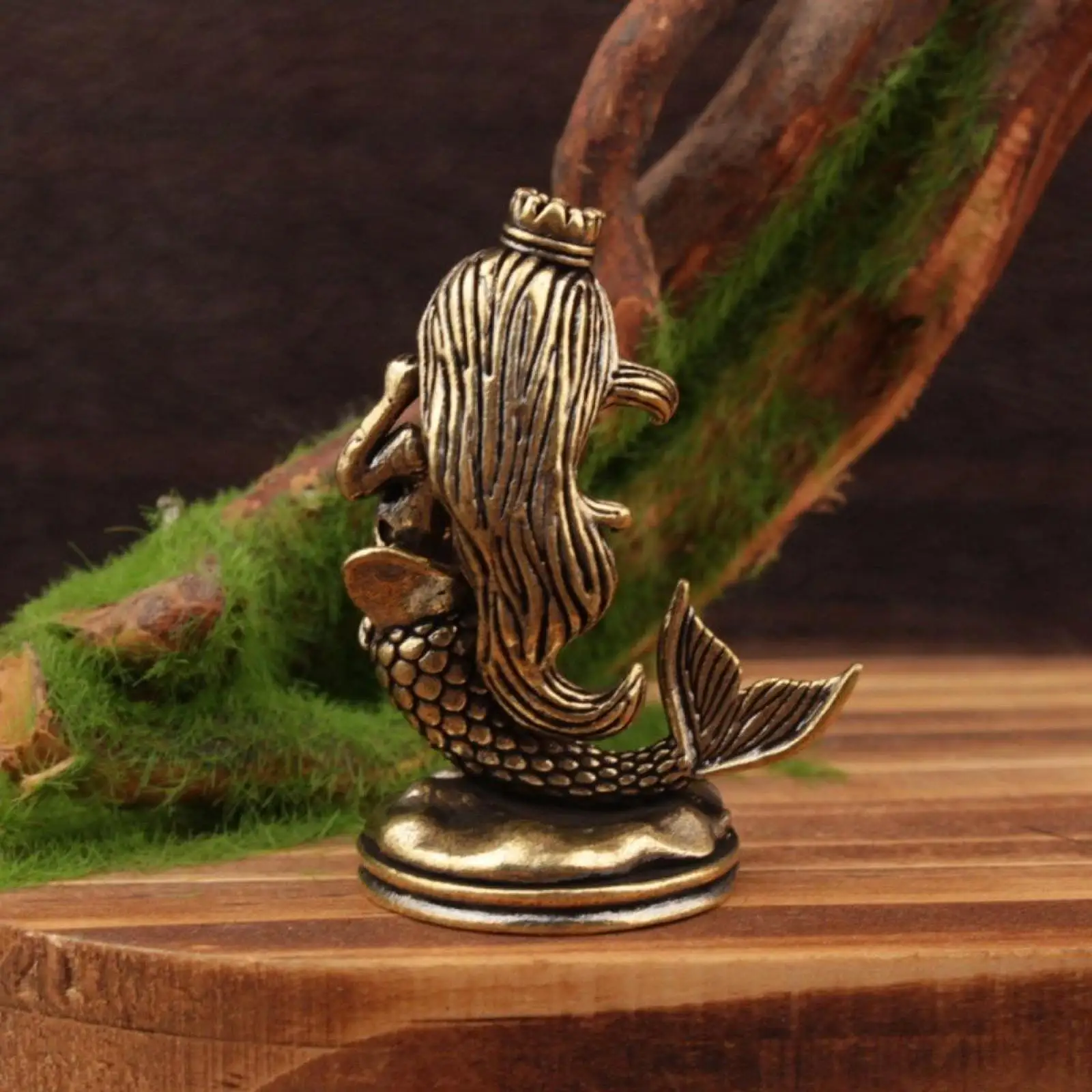 Fantasy Mermaid Statue Brass Princess Tabletop Decor Miniature Ornament for Office Gothic Bookshelf