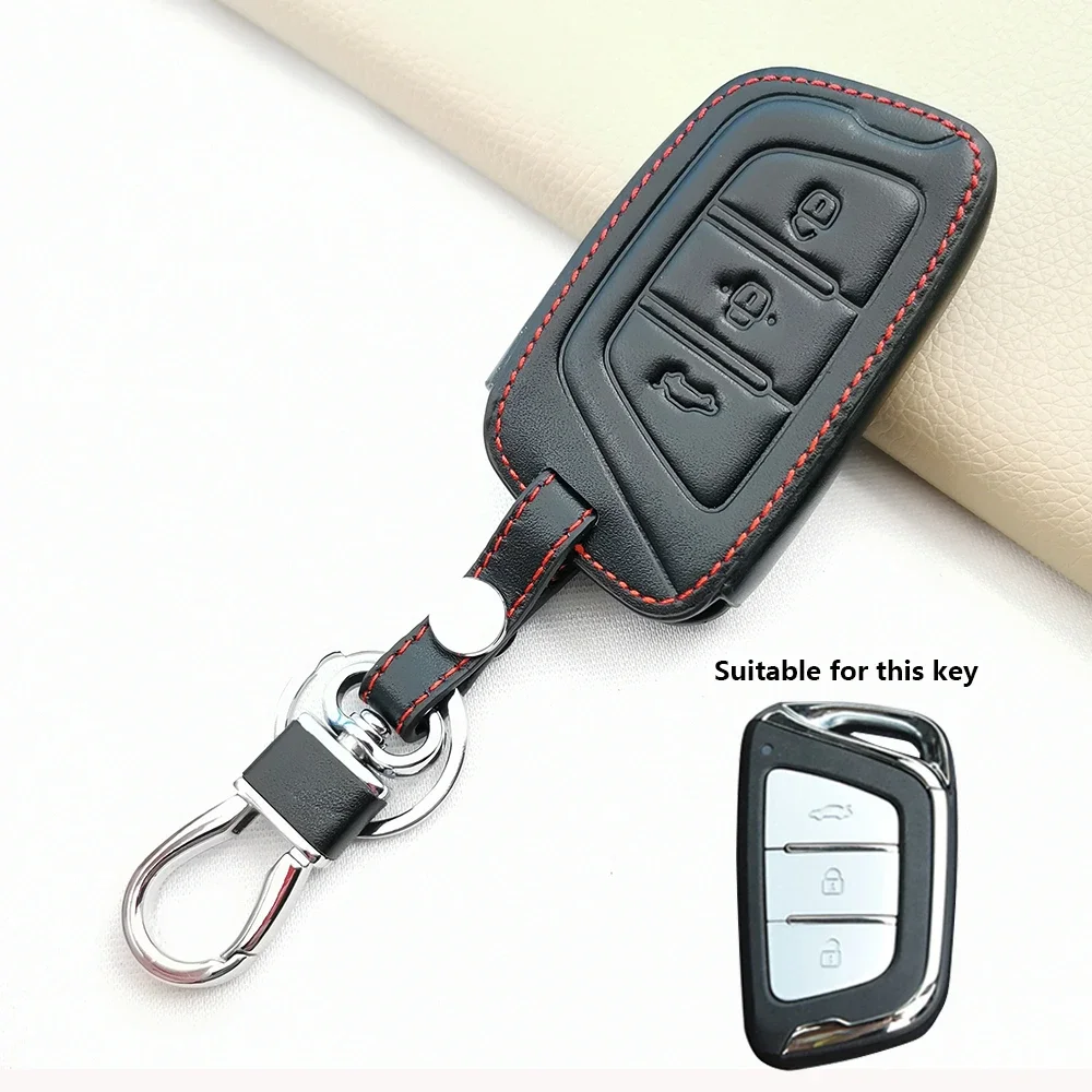 Leather Car Key Case Cover Fob For JAC JIAYUE A5 X4 X7 iC5 IEV S4 7S T8 Refine S4 S7 M6 3 Button Key Chain Protector Accessories