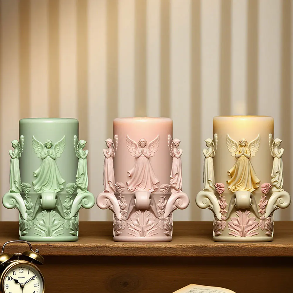 Wing Angel Pillar Scent Candle Silicone Mold Relief Flower Design Resin Plaster Home Decor Making Supplies DIY Handmade Souvenir - view 3
