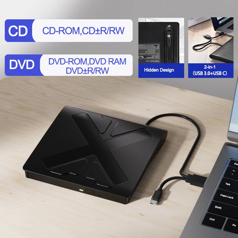2in1 USB 3.0 Type C External Optical Drives DVD RW CD Writer Reader CD Player For PC Laptop Desktop Portable DVD Burner Recorder