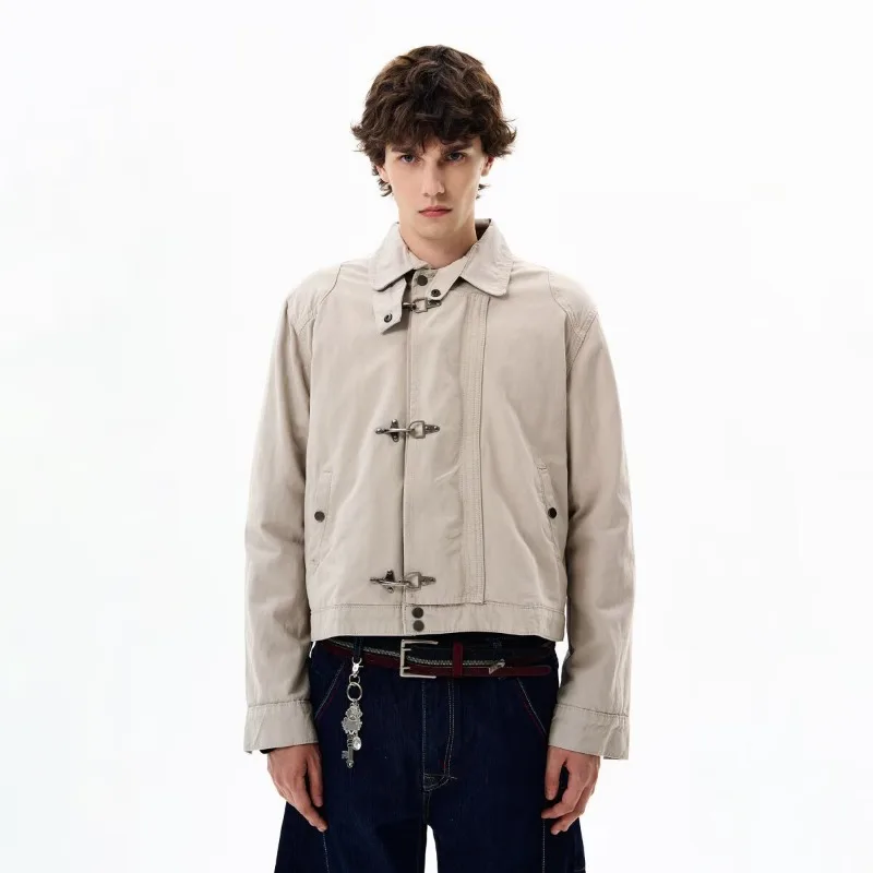 American Retro High Street Men's Airplane Buckle Jackets 2026 Autumn Fashion Short Men's Casual Bomber Jacket Y2k Streetwear