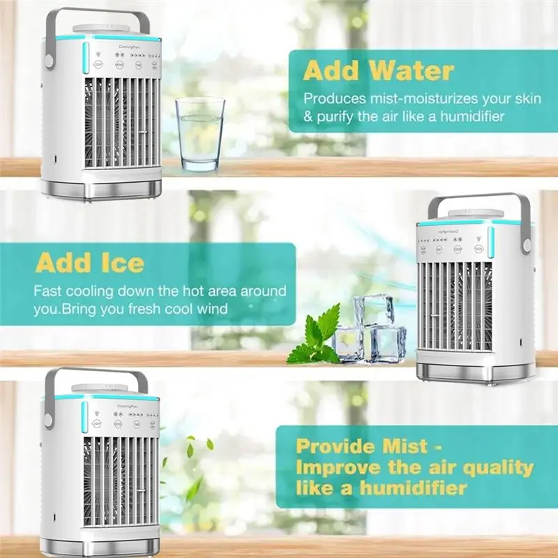 [NEW!A38F】 Portable Air Conditioner Office And Home Cooling Fan Equipped With 7-Color LED Light