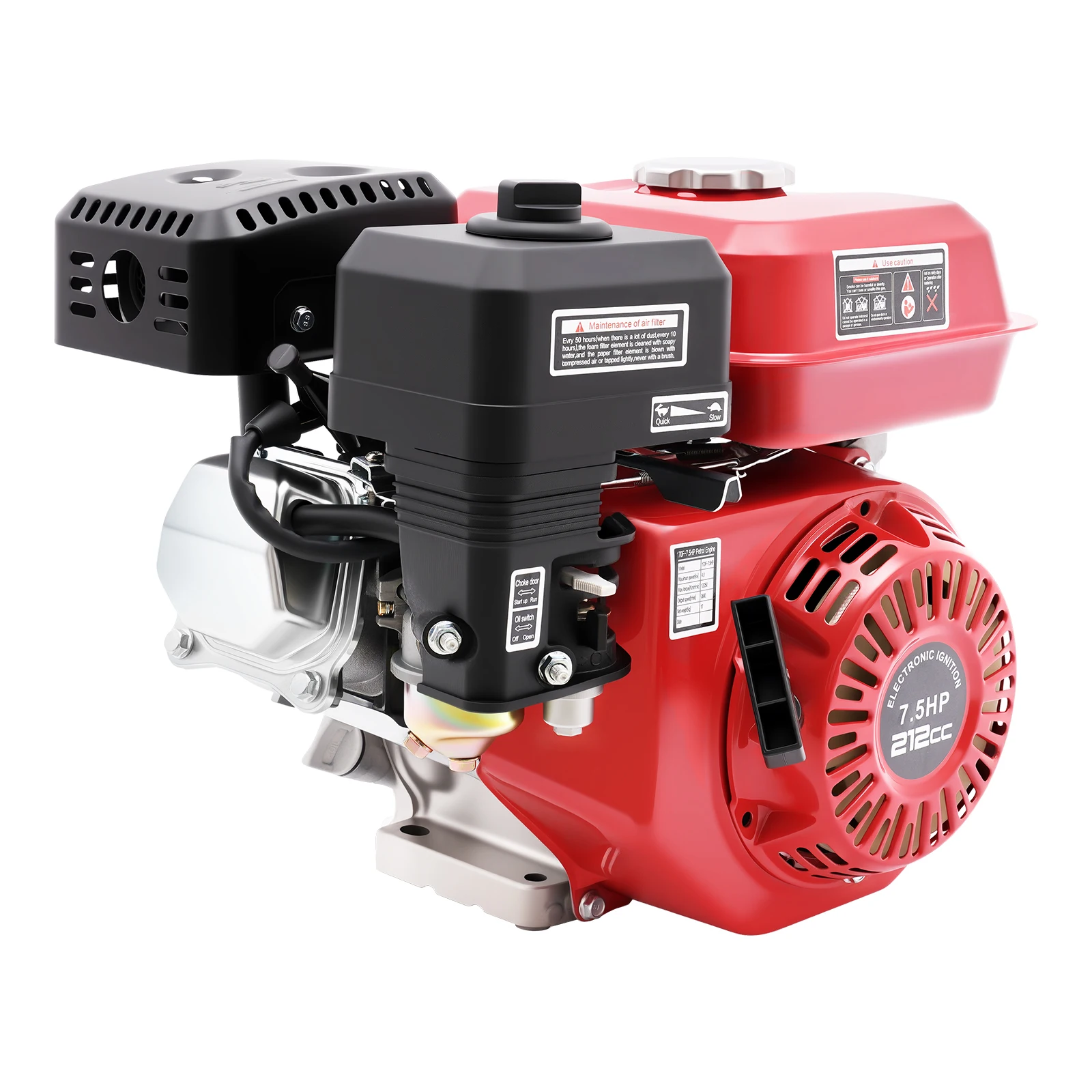 Image of 4-Takt-Benzinmotor 4000W 7,5PS, 212ccm Luftgekühlter Motor mit 0,95-Gallonen-Tank & Niedrigöl-Abschaltfunktion, Industrieller Seilzugstartmotor für Pumpen, Mischer und Generatoren
