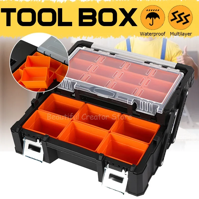 Portable Parts Storage Box Hardware Screws Tool Box Multi-grid Tool Organizer Box Plastic Tool box Arrangement garage storage