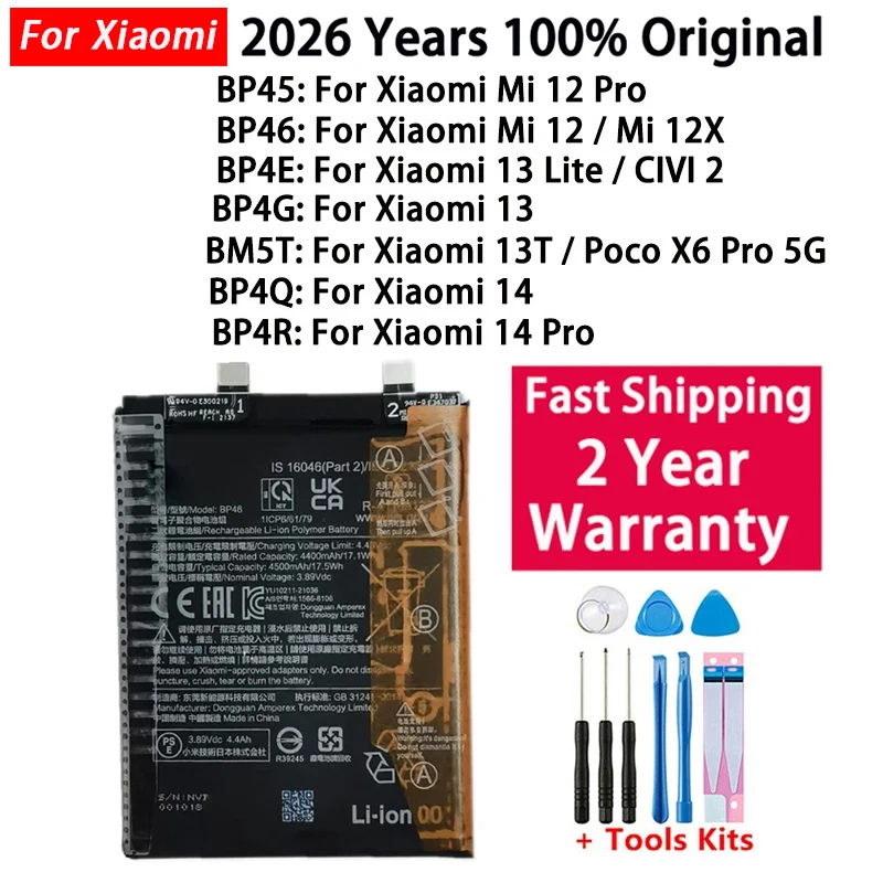 Image of Original BP46 BP45 BM5T BP4G BP4E BP4Q BP4R Batterie Für Xiaomi 12 12X 12S 13T 13 Lite mi 14 Pro 14pro 12pro CIVI 2 Poco X6 Pro