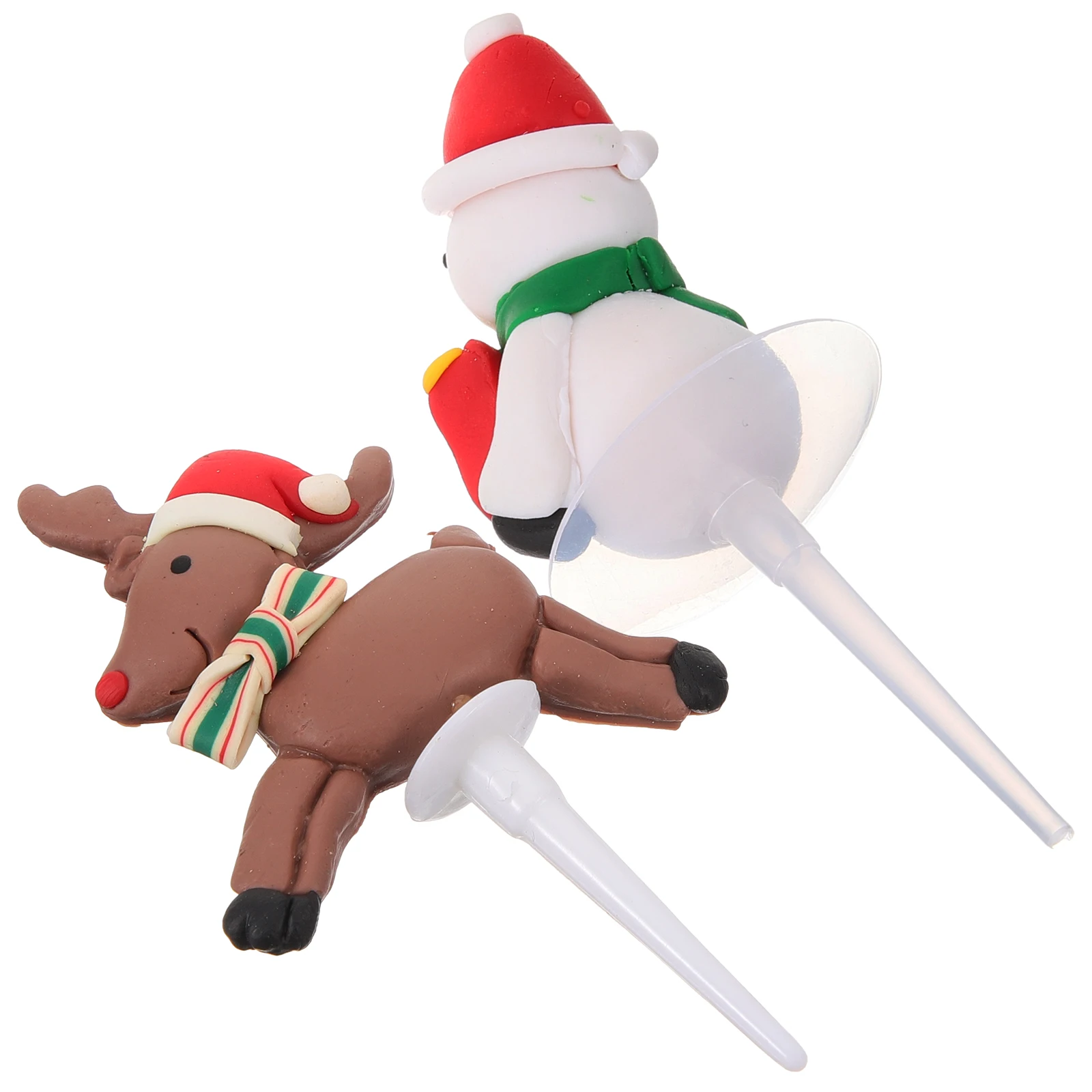 

2Pcs Polymer Clay Cake Toppers Christmas Figurine naments Adorable Food Picks Decor for Cookies Cakes Fruits Dessert Party Table