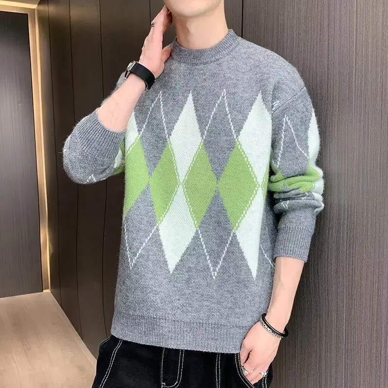 

Men's Autumn Winter Thiened Sweater Loose Korean Sle Casual Knittedwear Hong Kong Sle Lazy Cable Knit Jaet
