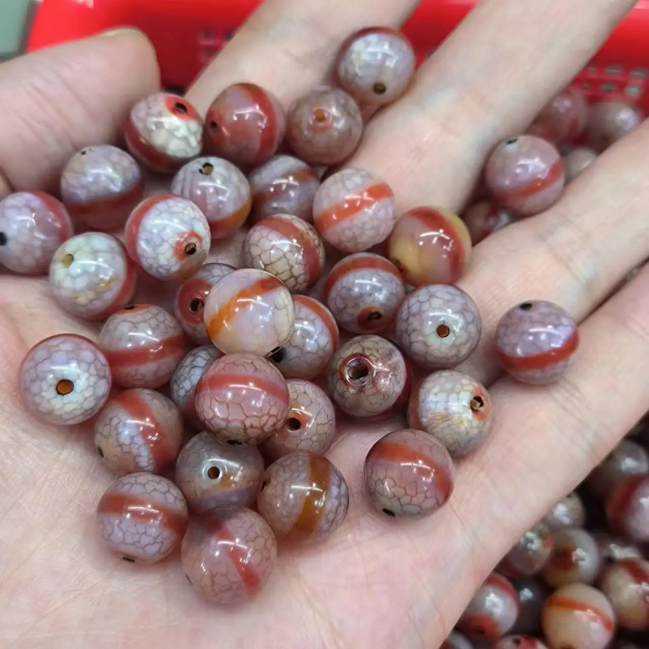 

50pcs/lot natural first-line pharmacist pattern old agate dzi wholesale red 10mm Handmade beads Fire offering dragon pattern diy