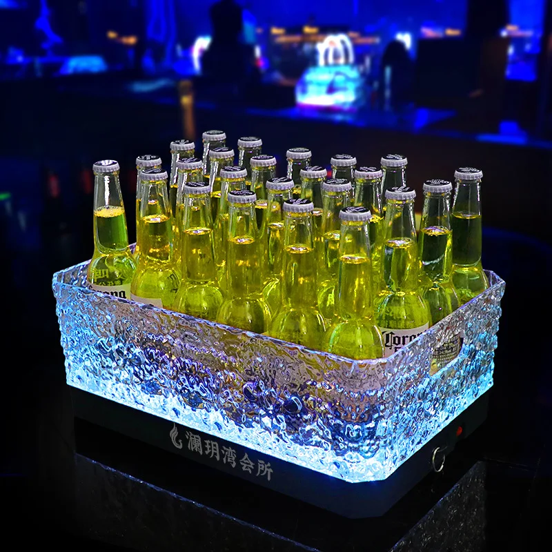 Bar luminous ice bucket LED square stone pattern ice  champagne beer frame ice KTV