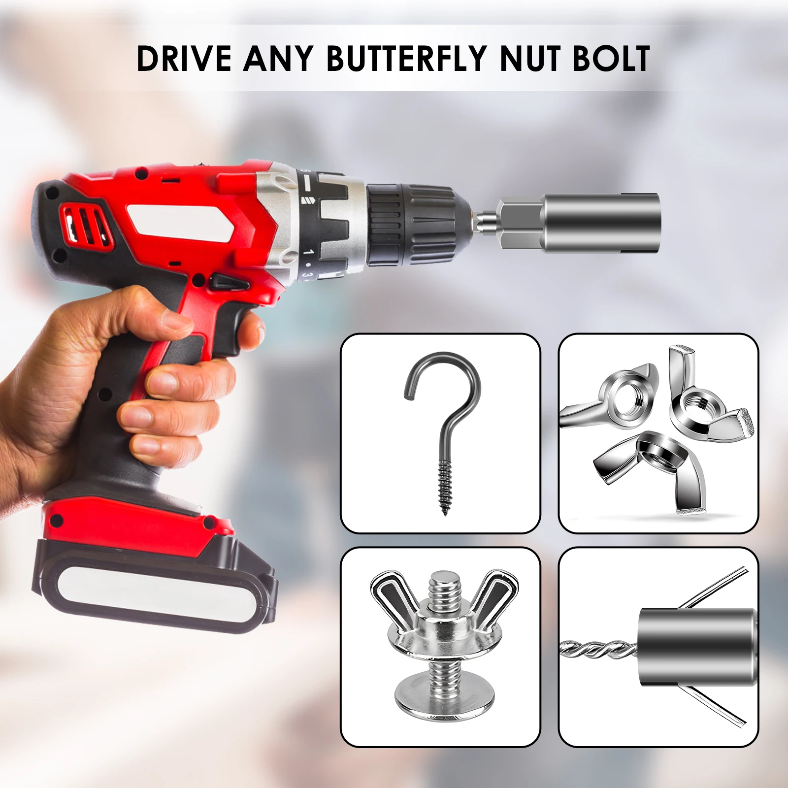 Wing Nut Driver Sockets 1/4”Hex Shank Wing Nut Driver Set 10-19mm Nut Driver Set Drill Bit Sockets for Panel Nuts Screws Bolt