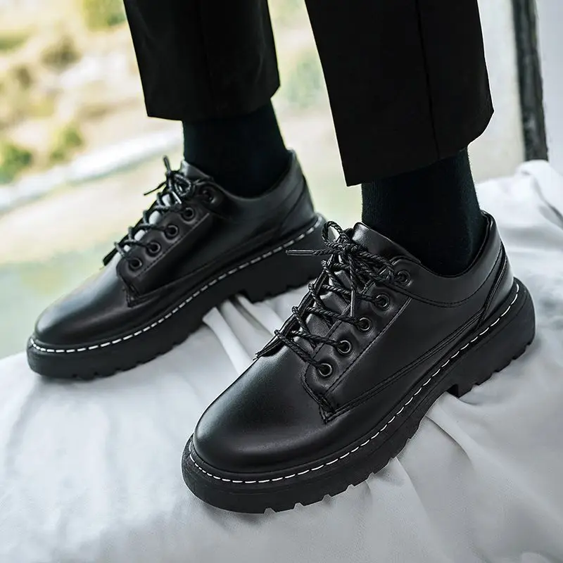 

Черные мужские туфли на шнуровке с круглым носком, элегантные и классические, трендовые, 2024, модные, новые мужские деловые туфли высокого качества