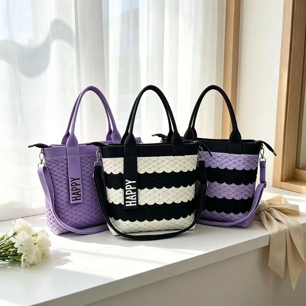 New High-Quality 3D Fish Scale Pattern Fly-Knit Woven Tote with Large Capacity, Zippered Inner Pocket, Fashionable Handbag, Cros