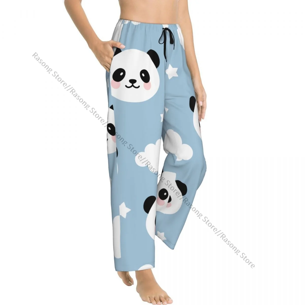 Women Flannel Lounge Pants Soft Cute Panda With Clouds For Kids Pajama Pants Winter Sleepwear