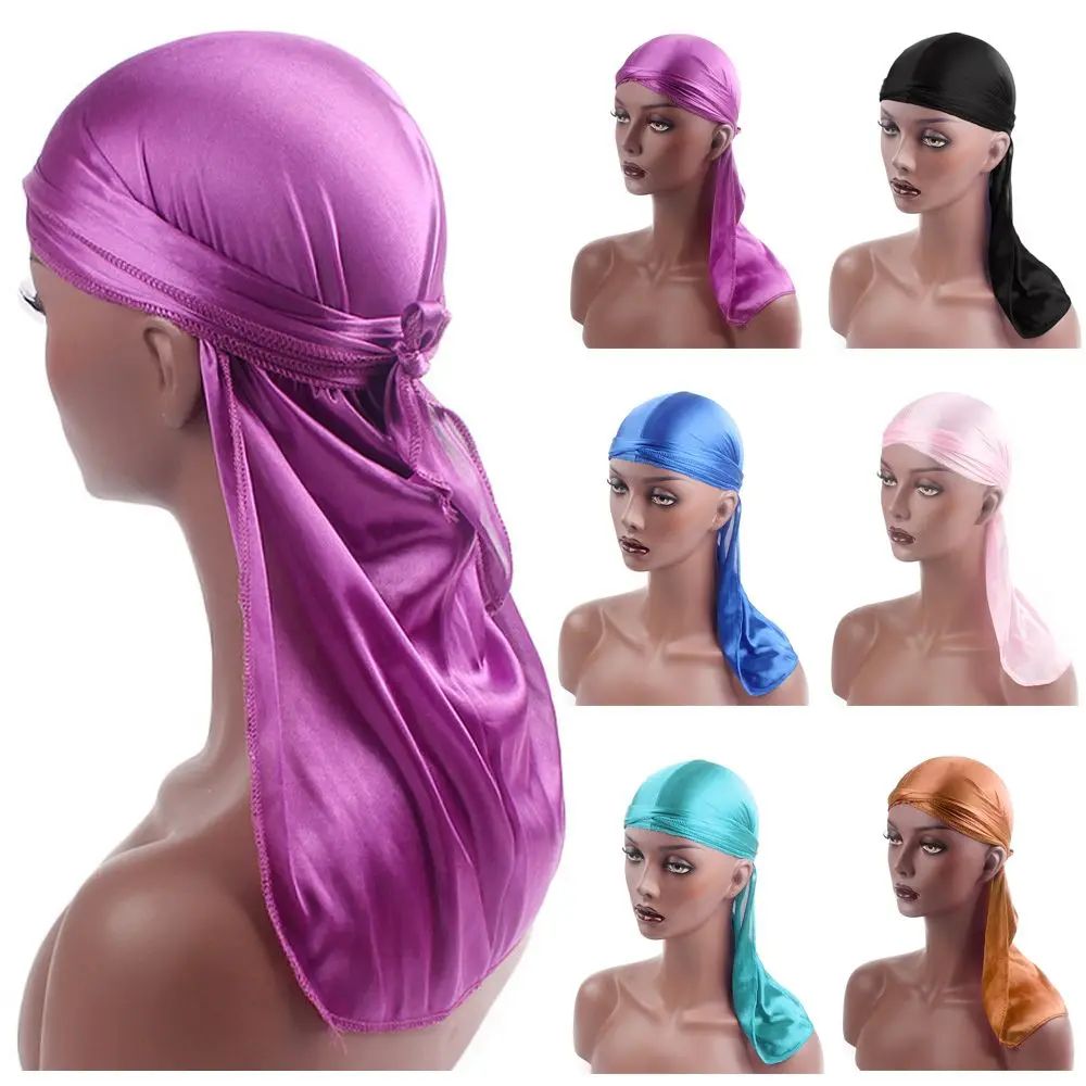 Men Women Pre-Tied Elastic Headwrap Cancer Head Scarf Silk Durag Pirate Hat Bandana Turban Hijab