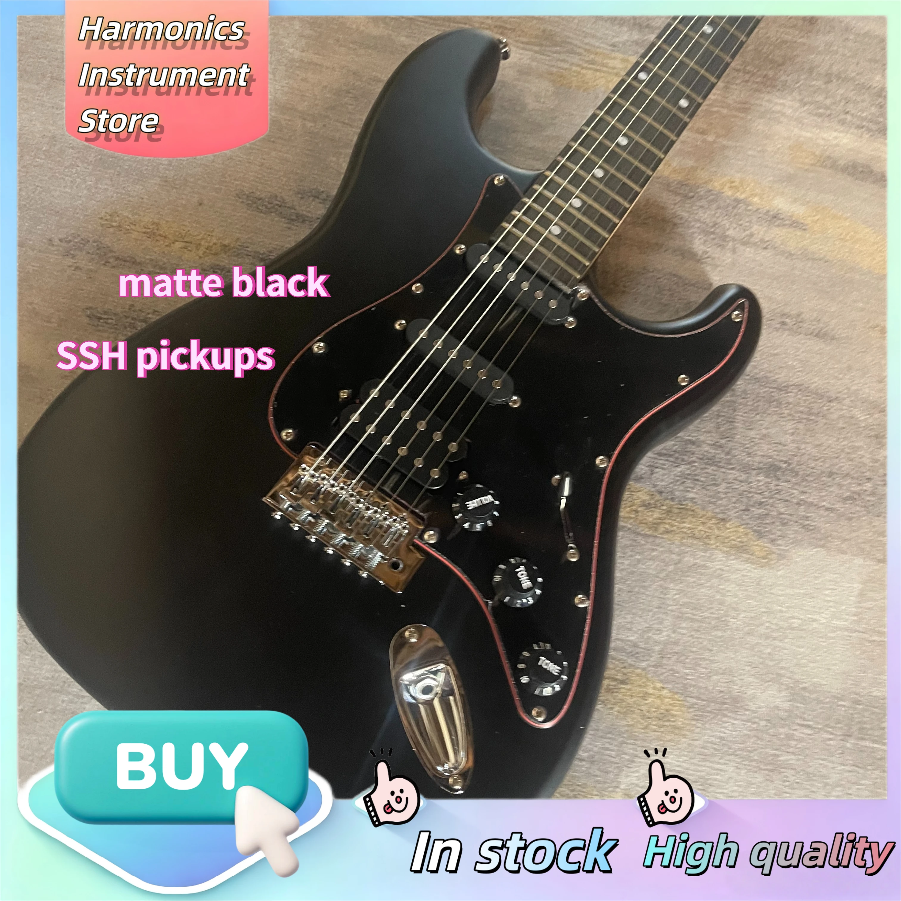 1954 ST Matte Black Electric Guitar HSS Alnico5 Pickups Small Double Lock Tremolo Bridge Heavy Rock Shred Upgraded Guitar