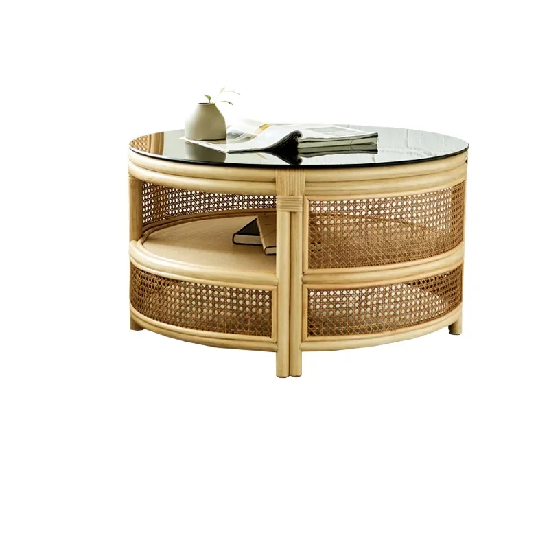 

Европейский светлый роскошный журнальный столик из ротанга, круглый стол для домашней гостиной, настоящий ротанг B & B Indonesia