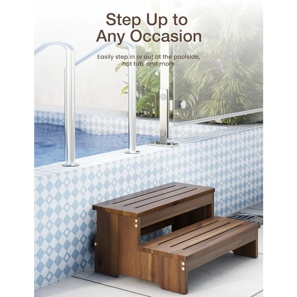 خطوات سرير أكاسيا للأسرة العالية للبالغين - مقعد خشبي بخطوتين - مقعد خشبي (لون الجوز)