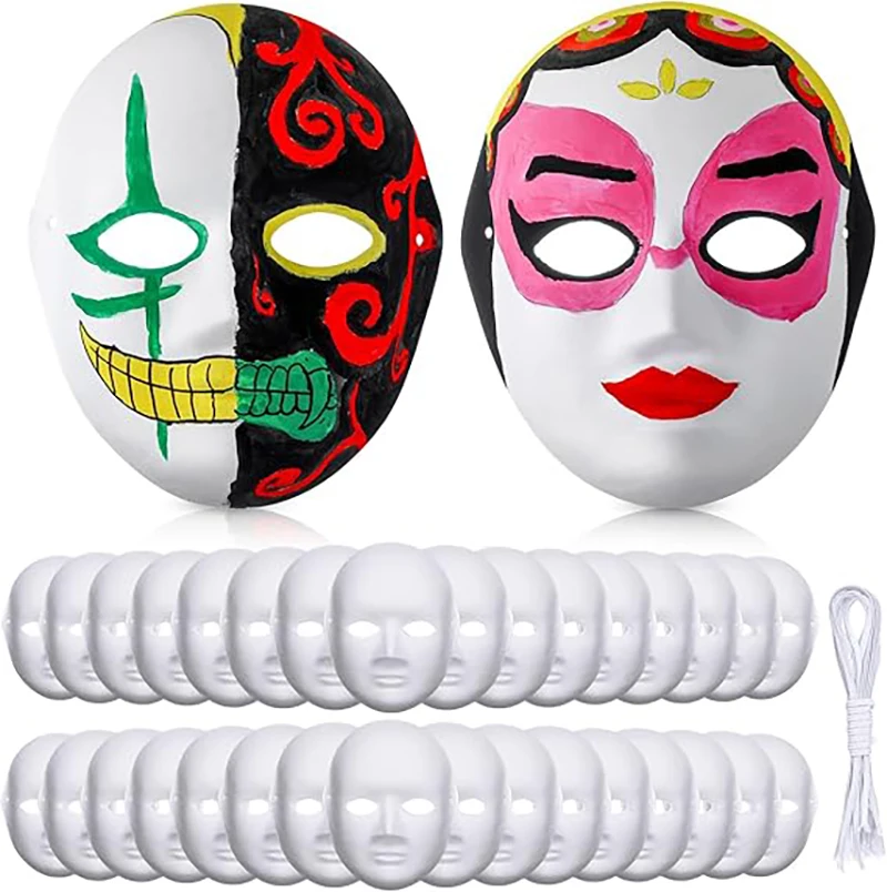 

10/3Pcs DIY Full Face Masks Paper Blank White Halloween Cosplay Paintable Men Women Mache Party Perform Mardiup Craft Costumes