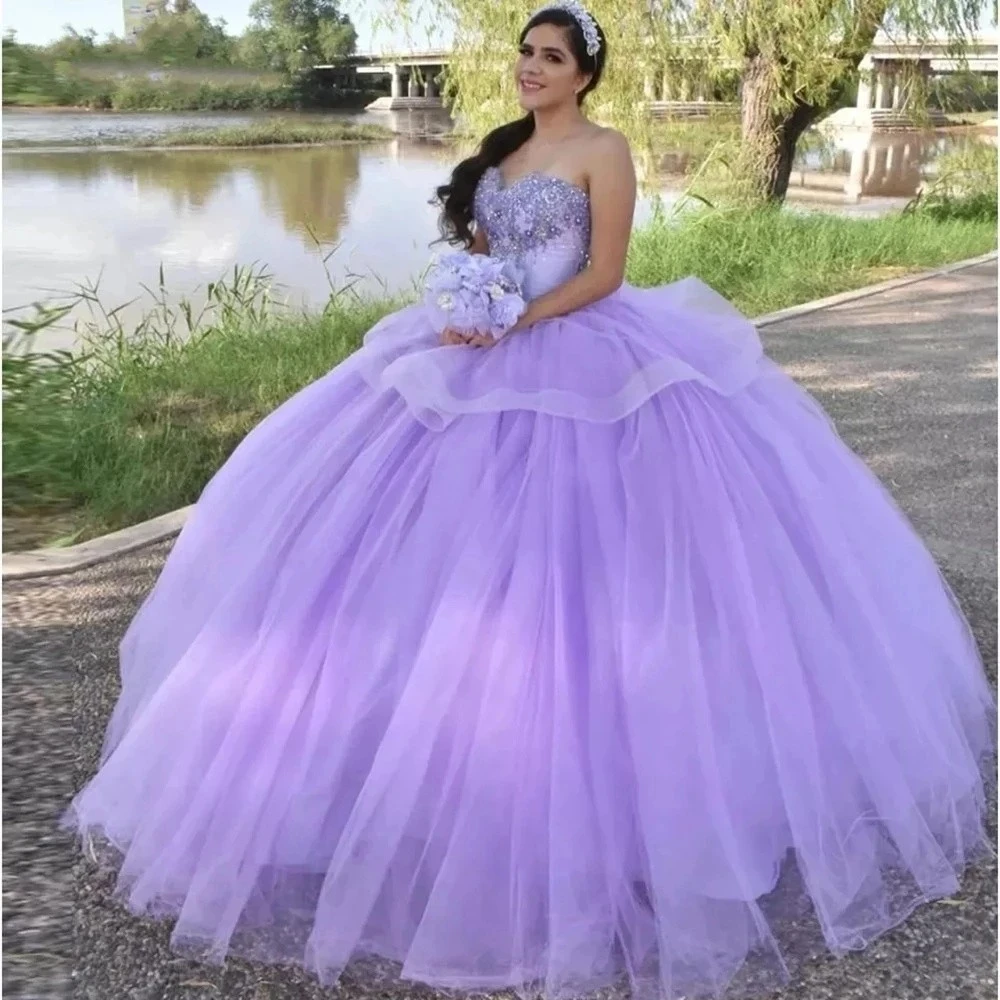 ANGELSBRIDEP милое Лавандовое бальное платье, платье Quinceanera с блестками и бисером, конфетное платье принцессы, 16 нарядов, платья 15 лет