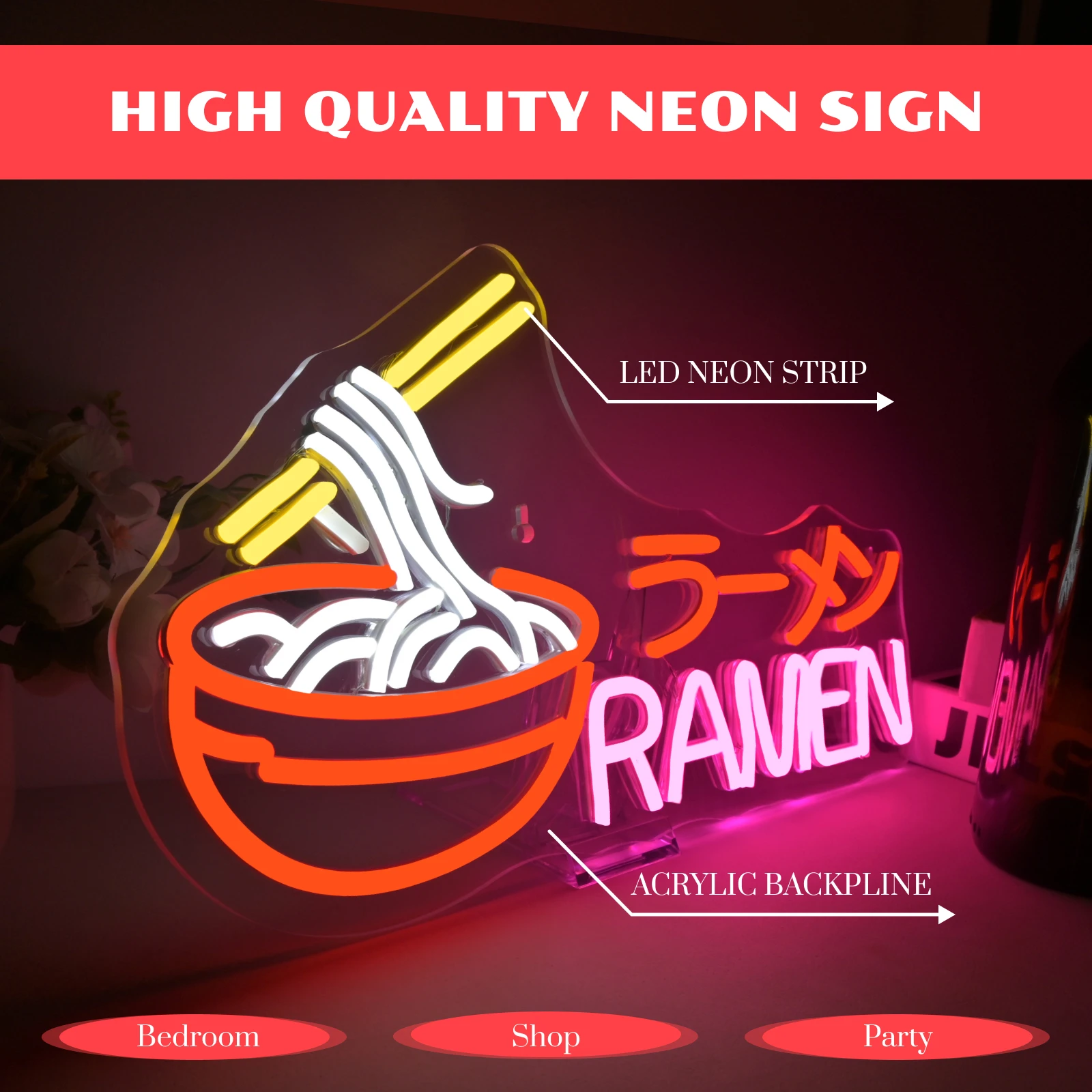 Ramen Japanese Neon Sign Living Room Art Wall Decor Noodles Neon Light Wall Decor Dinning Room Party Business Light Sign