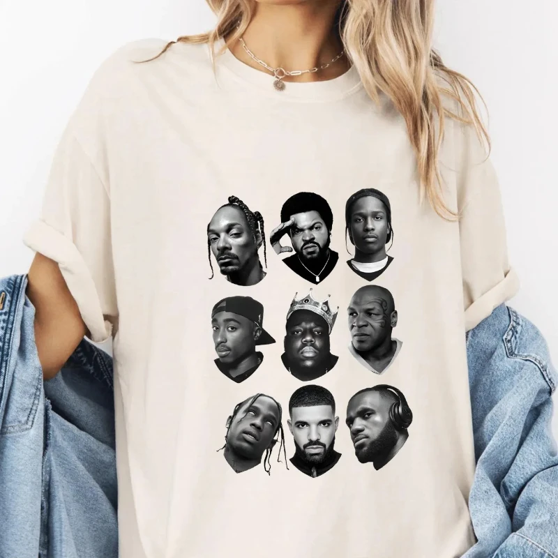 Hip Hop Legends Collage T-Shirt, Vintage Rap Icons Graphic Tee 90s Streetwear Shirt graphic t shirts y2k clothes women t shirt