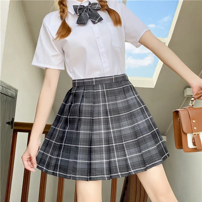 Sommer Japanischen JK Set Südkorea Studenten JK Einheitliche High School Kurzarm Shirts Plaid Gefaltete Rock Set Cosplay Seifuku