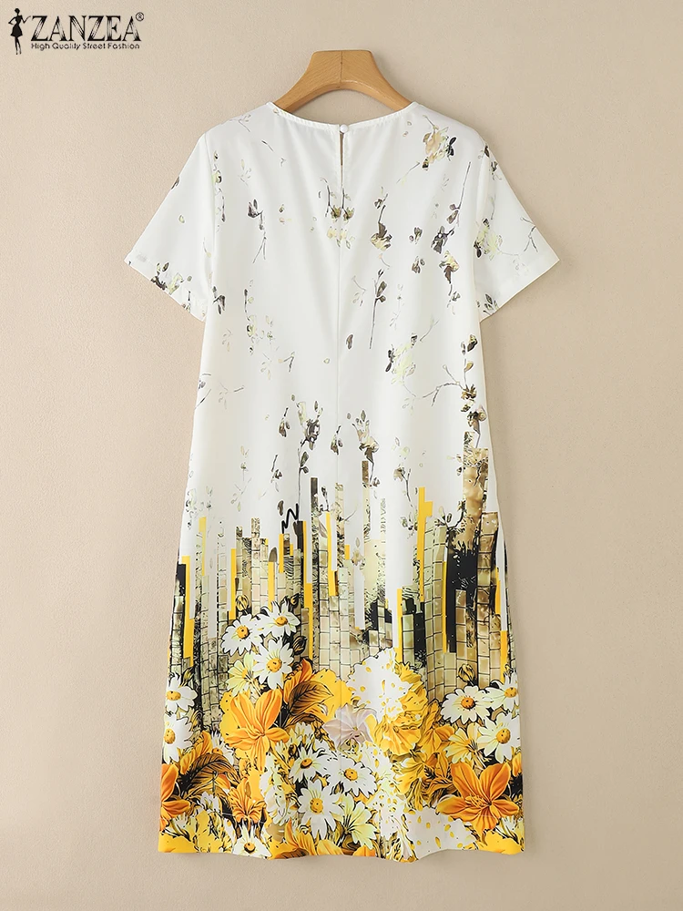 ZANZEA 2025 Zomer Losse Gewaden Femme Vakantie Womens Casual Bloemenprint T-Shirt Jurk Korte Mouw O-hals Midi Jurken