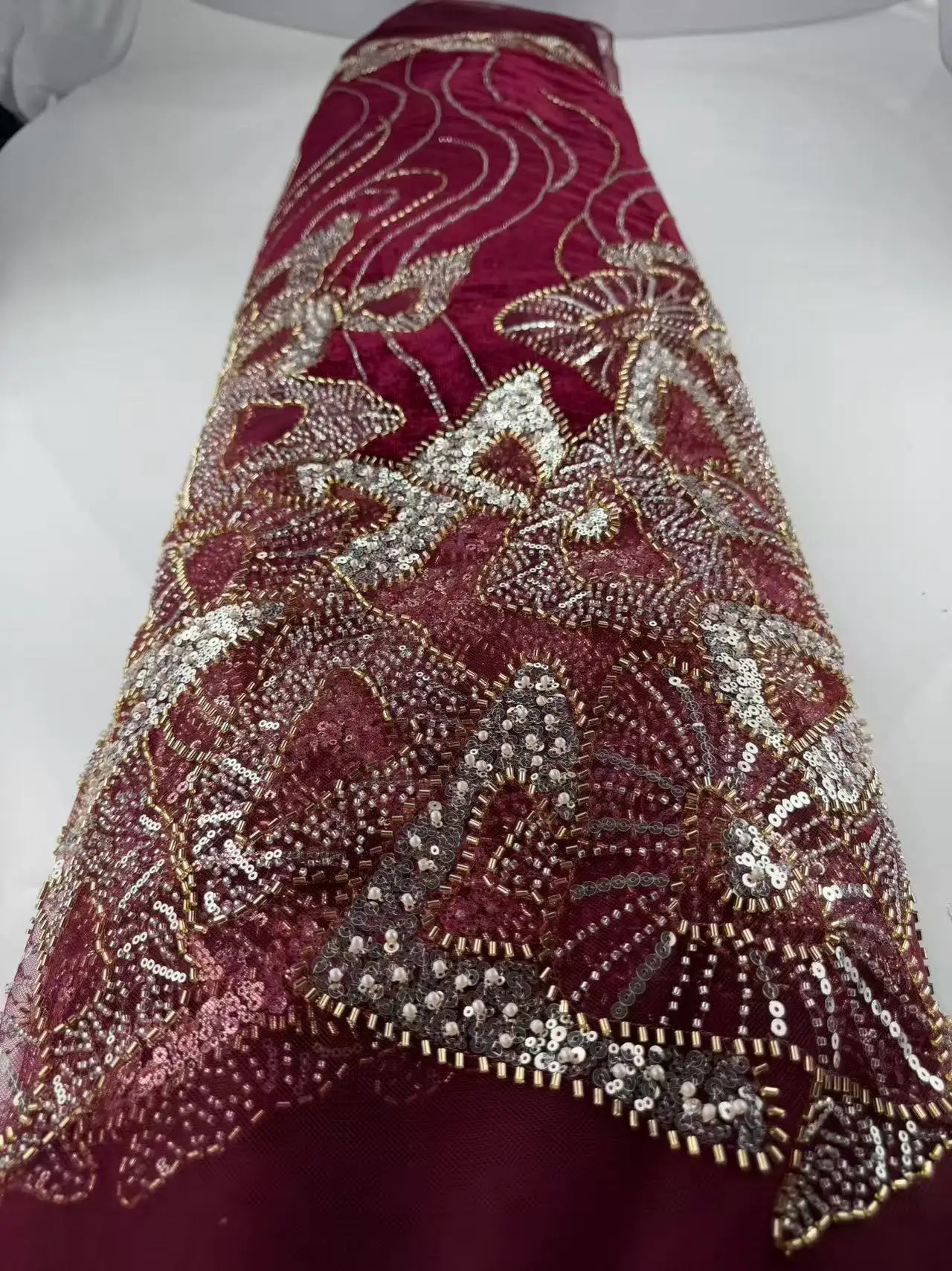 Tela de Tul Francés con Cuentas y Encaje, Material de Vestido de Tul Lujoso para Mujer, 5 Yardas, Nueva Llegada, para Invitadas de Boda, Decoración de Fiestas