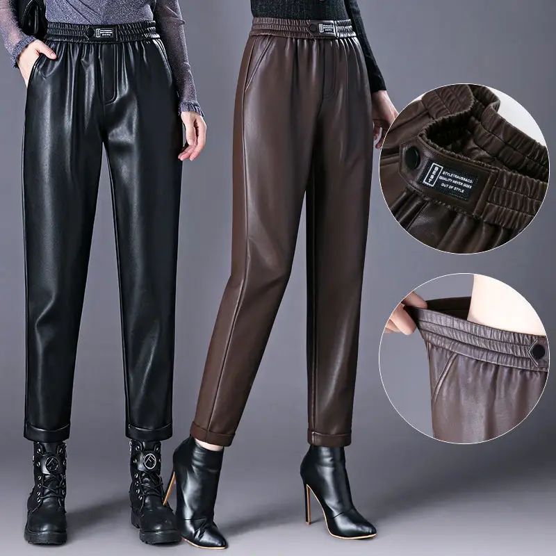 

2024 New Fashionable Sexy Ankle-length Regular Fit Women Slim Female Leather Pants Autumn Fashion Elegant Women's T762