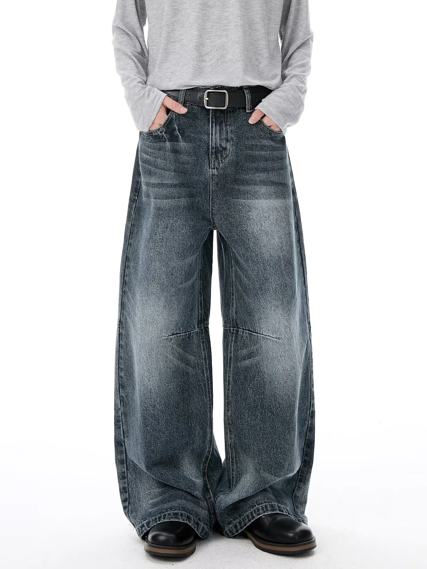 

American-style new fashion trend versatile Harajuku washed wide-leg jeans for men vintage Y2K loose straight-cut unisex pants