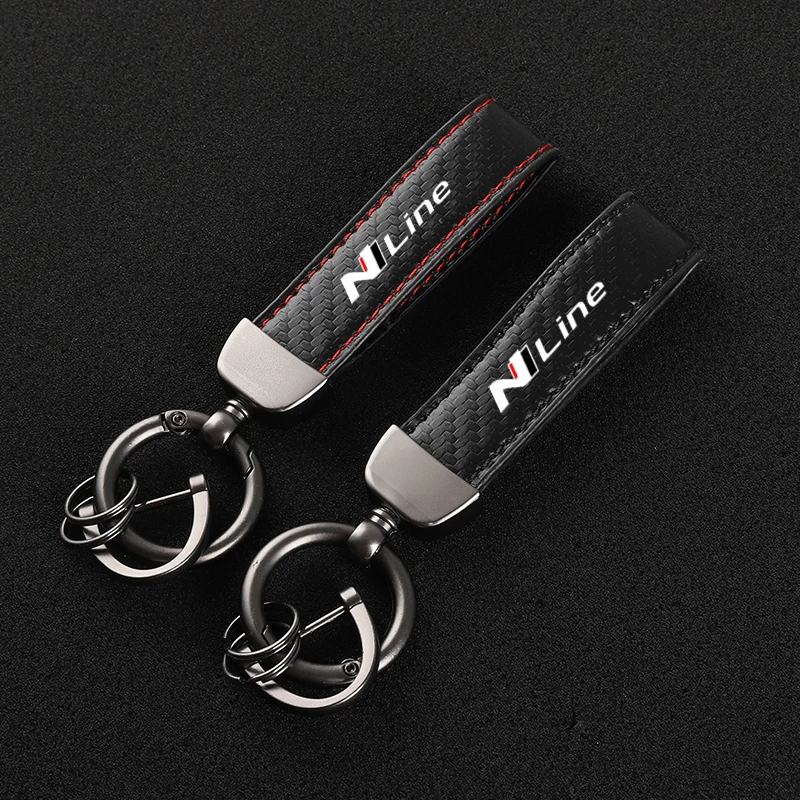 Image of Leder Auto Schlüsselanhänger Hufeisenschnalle Schmuck für Hyundai N LINE mit Logo Auto Styling außen