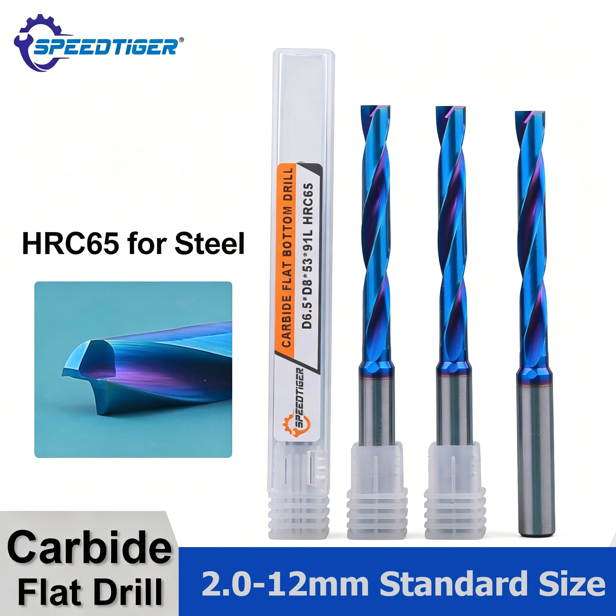 SPEEDTIGER Nano Blue Flat Drill Bits 180° CNC Inclined Curved Surface Bottom Hole Making Counterboring Tool Tungsten Carbide