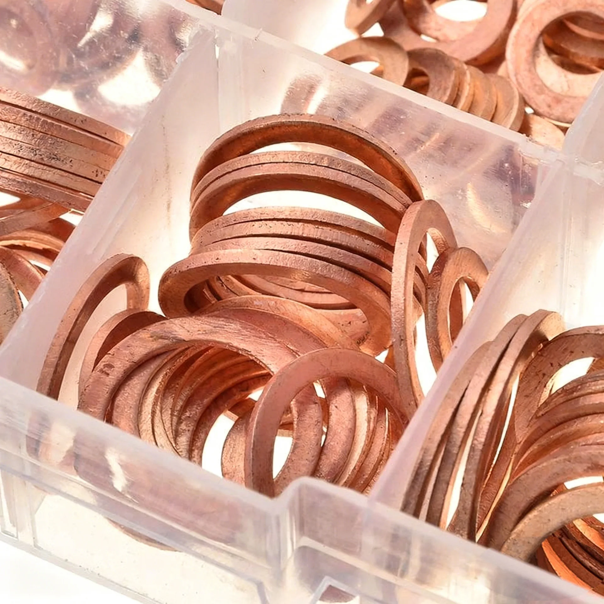 200 pieces of O-ring seals, copper gaskets M5-M14, various engine seals, grease rings, cast iron fittings