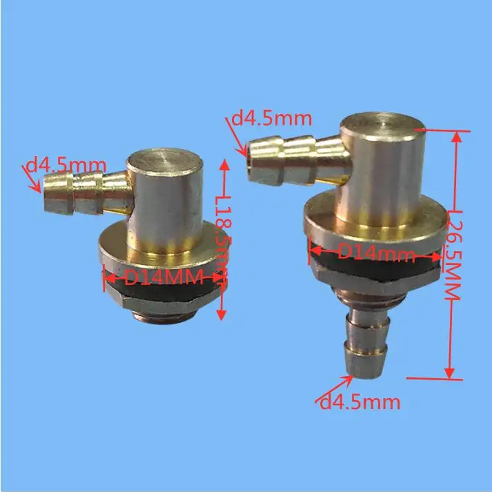 Boquilla de combustible de cobre, diámetro exterior de 14mm, longitud de engrasador de Metal de 18,5/16,5mm de largo, tetina de aceite corta para accesorios de tanque modelo RC, 2 uds.