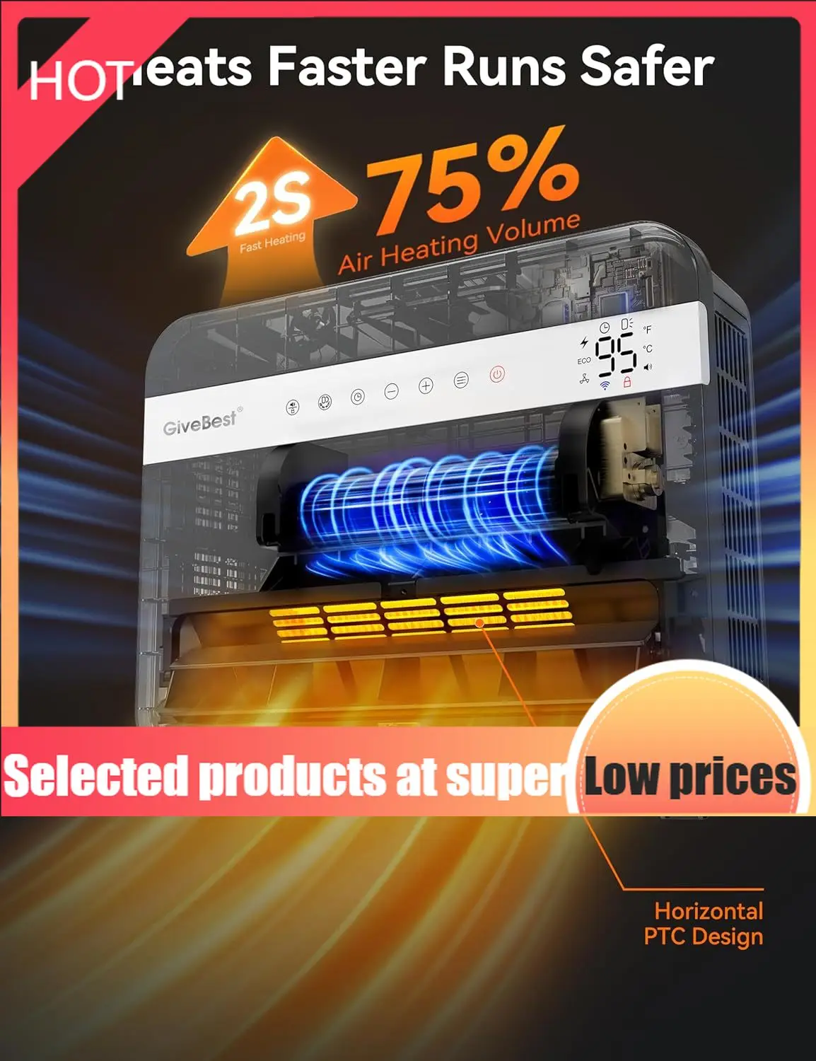 

Competitive Item--Wall-Heater-for-Indoor-Use, 1500W Electric-Space-Heater, 120°Vertical Oscillation,Works With Alexa, Adjustable