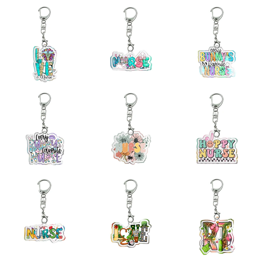 New Women Men Acrylic Nurse Theme Keychain Transparent Acrylic Trinket For Friends Pendants