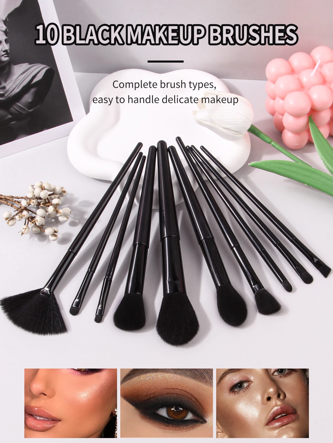 10pcs Cruelty Free Fiber Synthetic Hair black Ladies Cosmetic Makeup Brush Tools