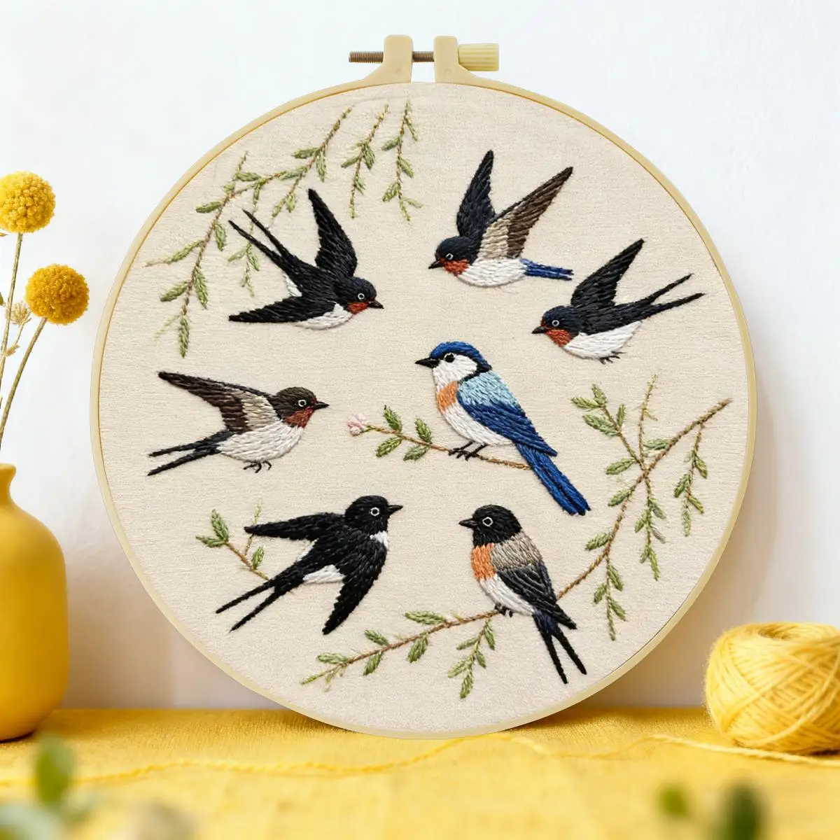 1pc 20X20CM/15X15CM 7.87/6.3inch Swallow Embroidery Starter Kit DIY Kit DIY Embroidery Kit Manualidades Set for Beginner