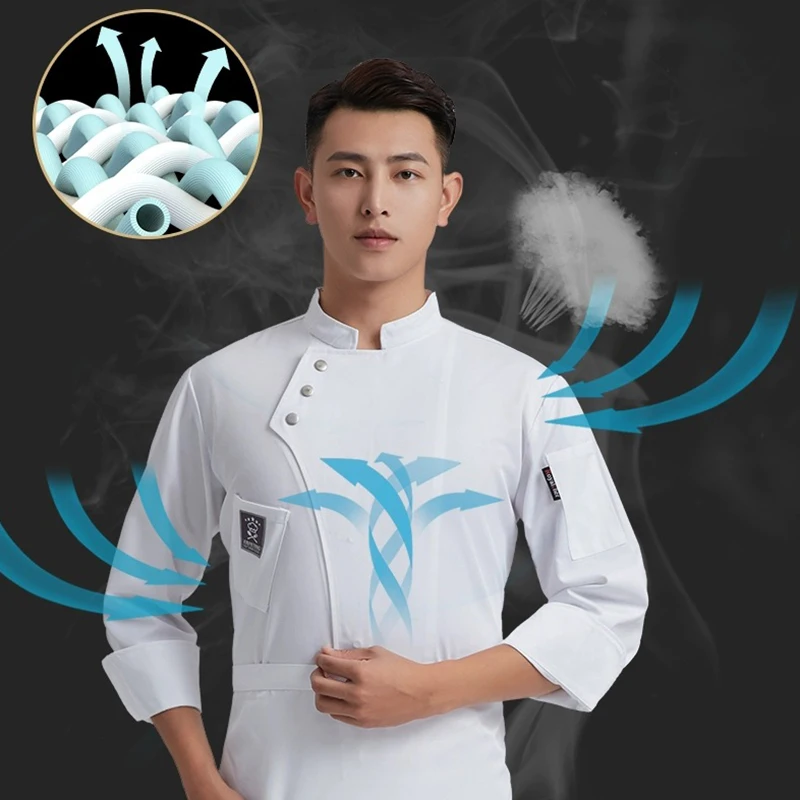 Camiseta blanca para Catering, uniforme de trabajo de camarero, ropa de Hotel, chaqueta de cocinero, monos de café