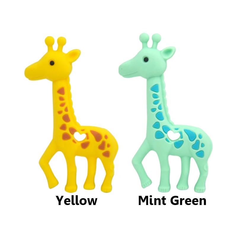 2pcs Cartoon Deer Giraffe Silicone Animal Teether Teeth Care Teething Molar Rodents Toy DIY Baby Pacifier Chain Teether BPA-Free