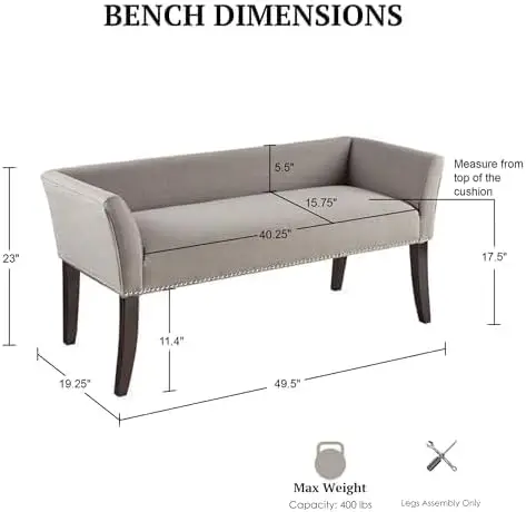 Welburn Camera da letto in legno massello di tessuto poliestere, stile moderno, 49,5 pollici di larghezza x 19,25 pollici di larghezza x 23 pollici di altezza, grigio