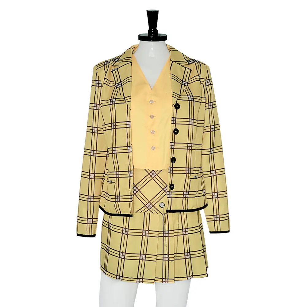 Cher Horowitz Cosplay Yellow Suit Costume Movie Clueless Vest Coat Skirt Outfits Halloween Carnival Party Adult Women Clothing