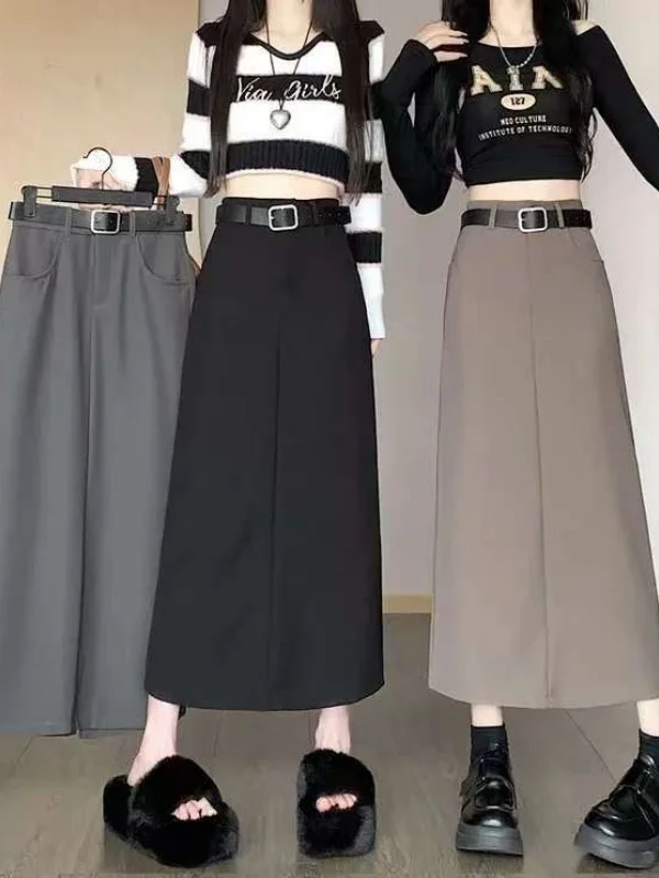 

Юбка миди А-силуэта с высокой талией для женщин, повседневная, без бирки бренда, больших размеров, с разрезом, подходит для работы и повседневной носки