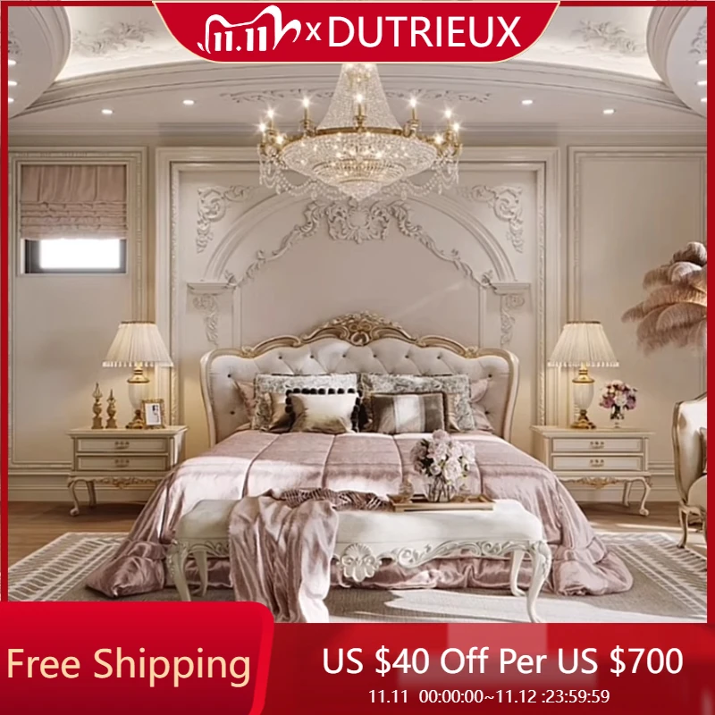 

Confortable Relax Bed Apartment Fashionable Solid Wood High Quality Twin Bed Modern European Princess Cama Casal Home Furniture